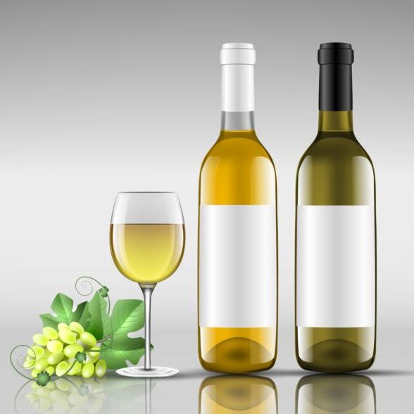 Wine bottle with glass cup vector material 12