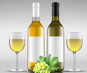 Wine bottle with glass cup vector material 13