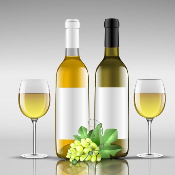 Wine bottle with glass cup vector material 13