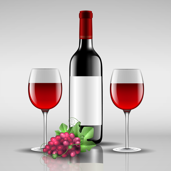 Wine with glass cup vector design 02