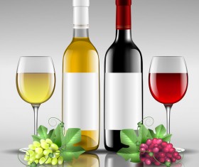 Wine with glass cup vector design 03