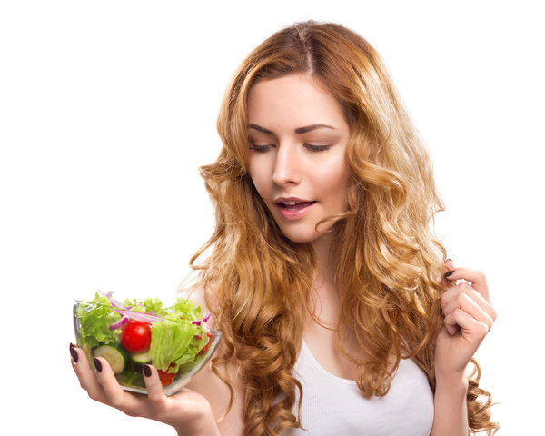 Woman holding vegetable salad HD picture
