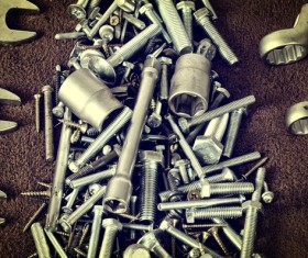 Wooden wrench with screw cap on the table Stock Photo 01