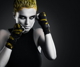 Yellow hair female boxer Stock Photo