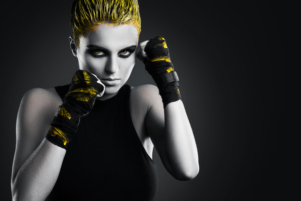 Yellow hair female boxer Stock Photo