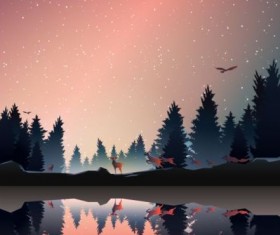 animal in pine wood near lake at dusk vector