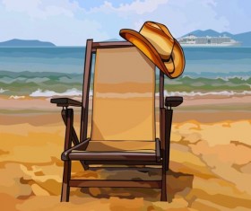 chaise lounge with a hat on sandy beach vector background