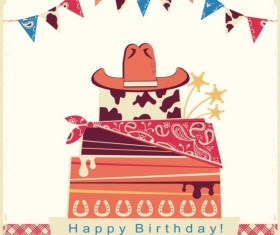 cowboy birthday party card with cake and hat vector