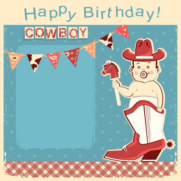 cowboy baby with happy birthday card vector