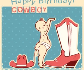 cowboy little baby with birthday card vector