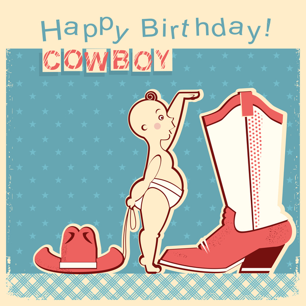 cowboy little baby with birthday card vector