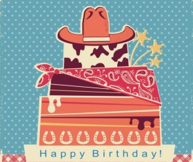 cowboy party color card with cake and hat vector