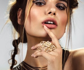 fashionable woman wearing jewelry Stock Photo 01