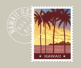hawaii postage stamp template vector