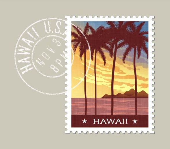 hawaii postage stamp template vector