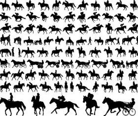 horseman with horse silhouette vector set 02