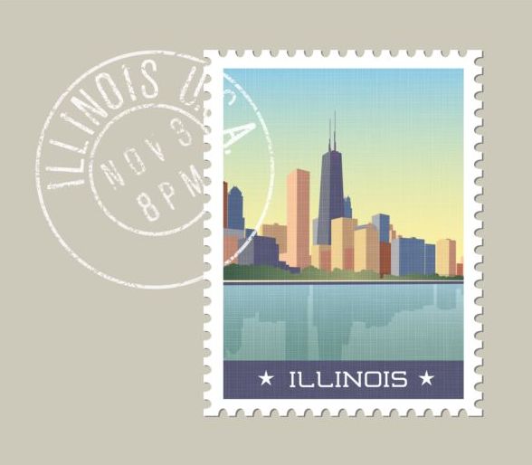 illinois postage stamp template vector