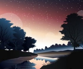 river in deep forest at dusk vector