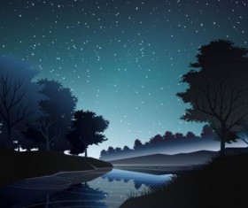 river in deep forest at night vector