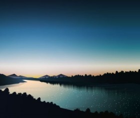 siluate river at evening vector