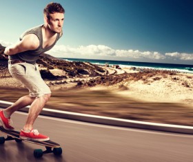 skateboarder on the road Stock Photo