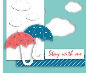umbrella with cloud and cartoon card vector