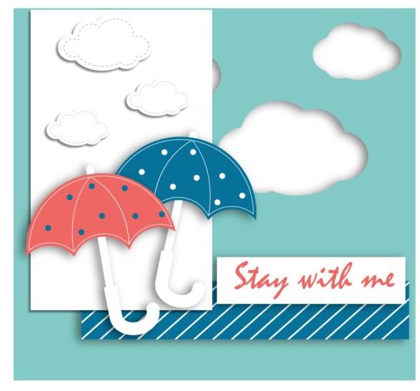 umbrella with cloud and cartoon card vector