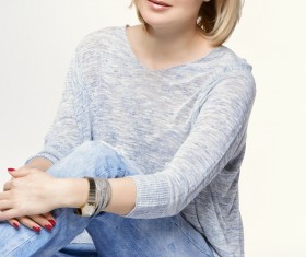 woman wearing a white casual dress Stock Photo 01