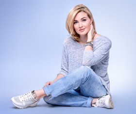 woman wearing a white casual dress Stock Photo 06