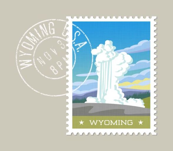 wyoming postage stamp template vector