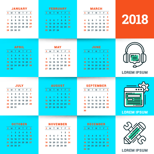 2018 business calendar template vectors 15