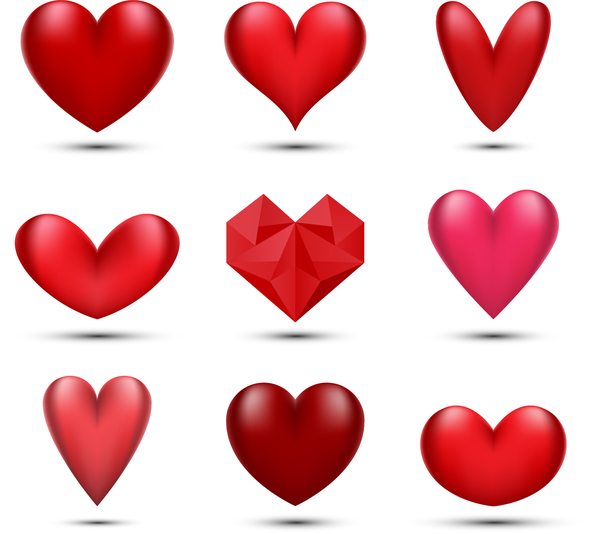 6 kind red heart vector set