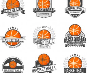 9 Kind basketball labels retro vector