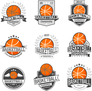9 Kind basketball labels retro vector