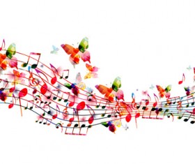 Abstract music background with colored butterflies vector 01
