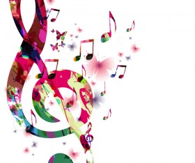 Abstract music background with colored butterflies vector 02