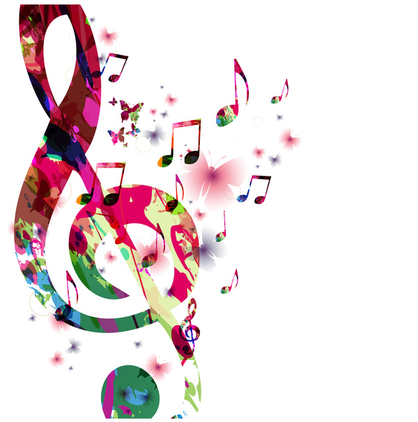 Abstract music background with colored butterflies vector 02