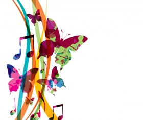 Abstract music background with colored butterflies vector 03