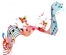 Abstract music background with colored butterflies vector 04