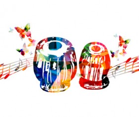 Abstract music background with colored butterflies vector 05