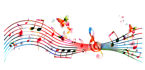Abstract music background with colored butterflies vector 06