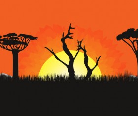 Africa sunset landscape beautiful vector 01