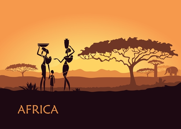 Africa women with sunset landscape vector
