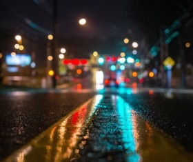 After the rain the night streets Stock Photo