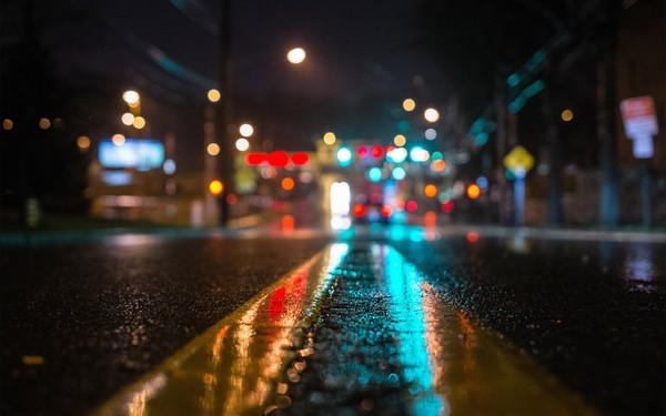 After the rain the night streets Stock Photo