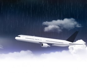 Aircraft and storm sky with clouds rain vector background