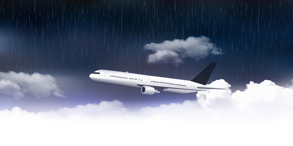 Aircraft and storm sky with clouds rain vector background