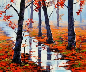 Autumn trees fall leaves painting Stock Photo