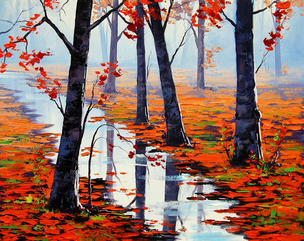 Autumn trees fall leaves painting Stock Photo