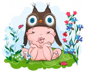 Baby sleeps in a hat owl vector